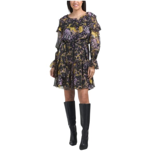 MARCHESA Printed Ruffle Mini Dress - Picture 1 of 3